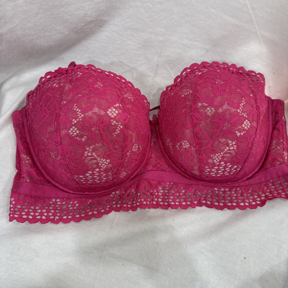 Cacique Womens 44DDD Hot Pink Lace Longline Strapless Bra With Removable Straps